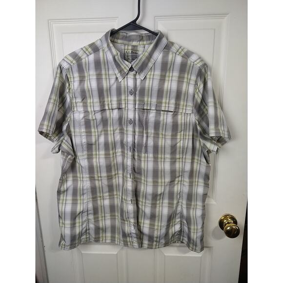 L.L. Bean Men's XL S/S Shirt Vented Grey Yellow Plaid Activewear lightweight - Picture 1 of 9